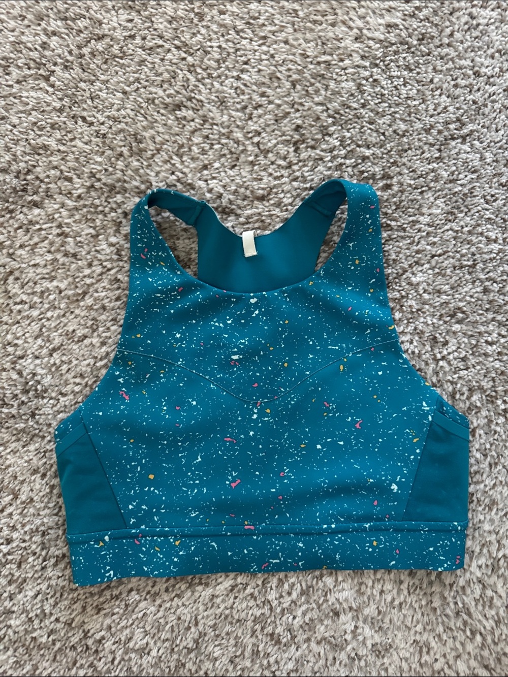 Brooks speckled teal pocket sports bra